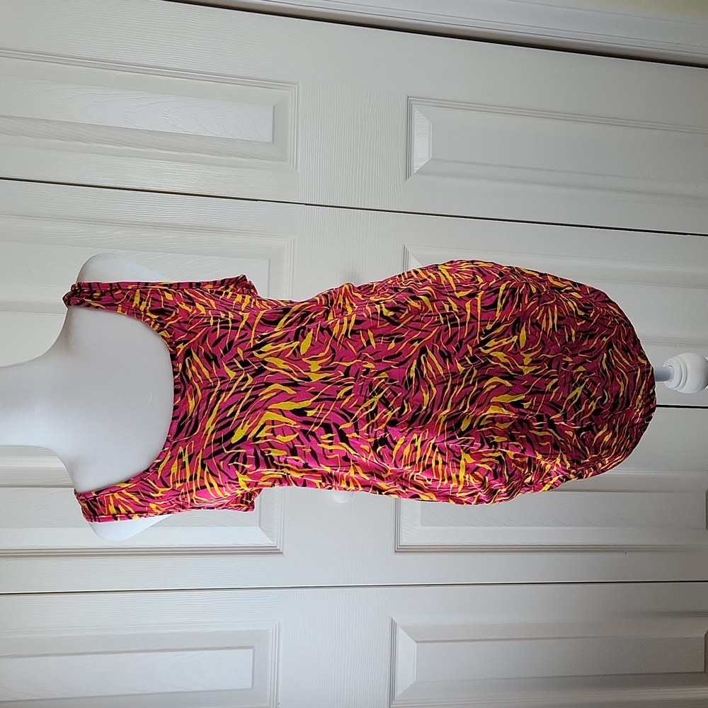 Y2K bodycon tiger print tank mini dress pink yellow black Deb Large